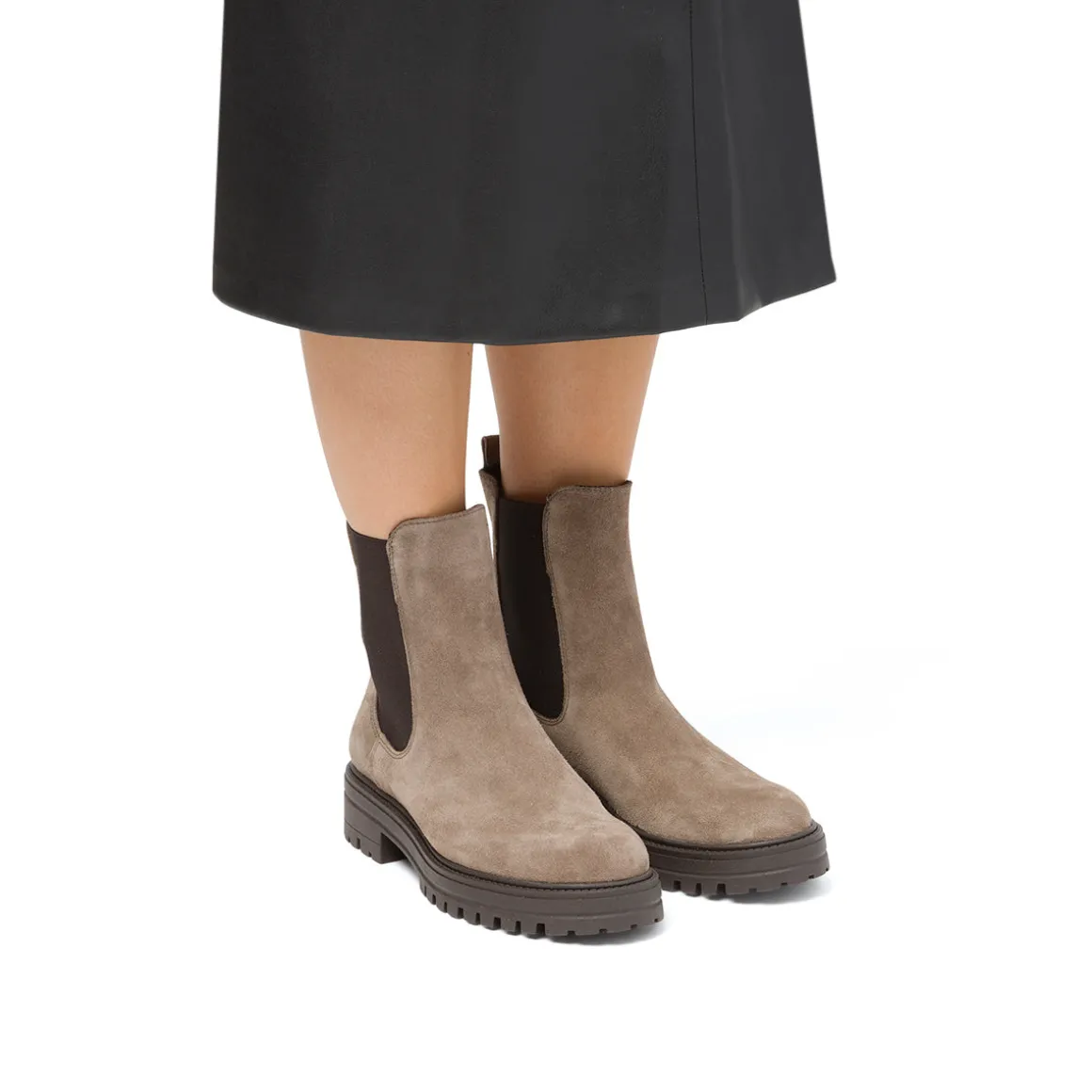 Stivaletti con elastico laterale da donna marroni in pelle scamosciata