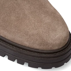 Stivaletti con elastico laterale da donna marroni in pelle scamosciata