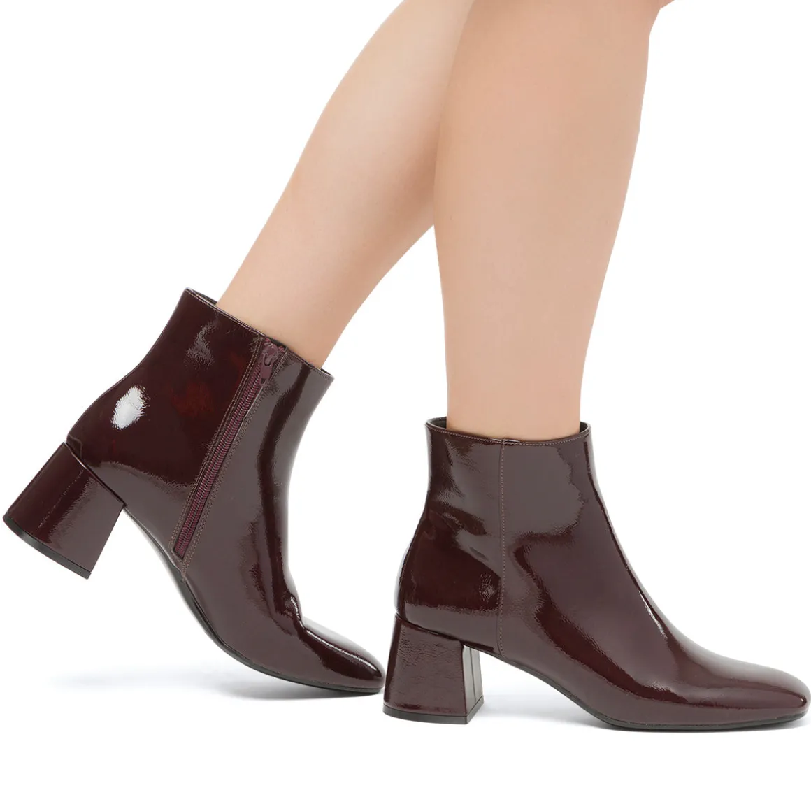 Stivaletti con tacco 6 cm bordeaux effetto vernice Lora Ferres