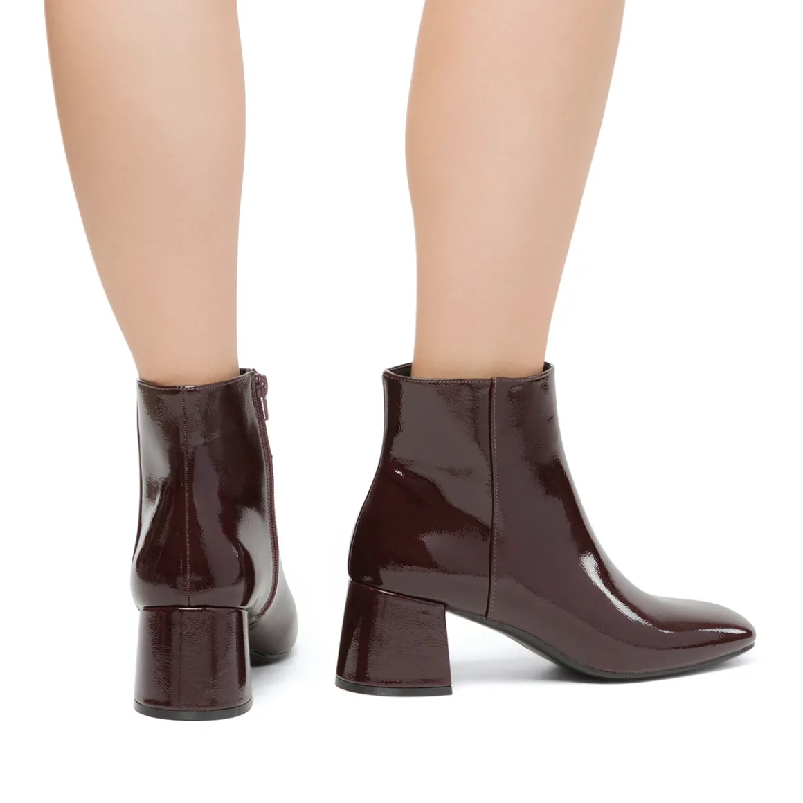 Stivaletti con tacco 6 cm bordeaux effetto vernice Lora Ferres