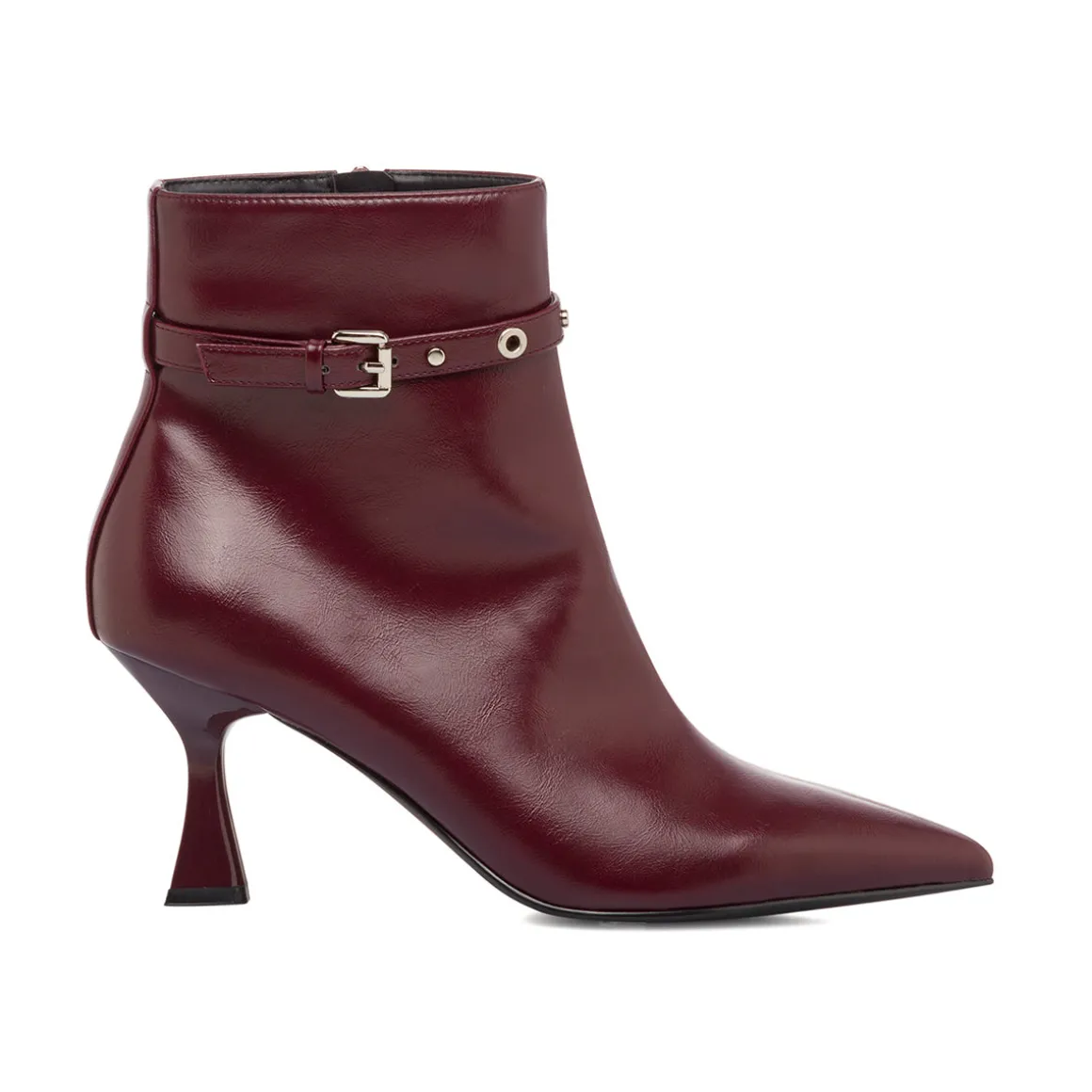 Stivaletti con tacco 7,5 cm da donna bordeaux burgundy con cinturini Lora Ferres
