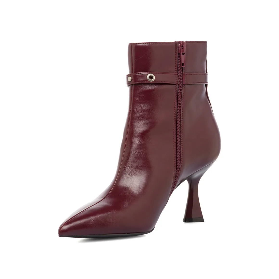 Stivaletti con tacco 7,5 cm da donna bordeaux burgundy con cinturini Lora Ferres