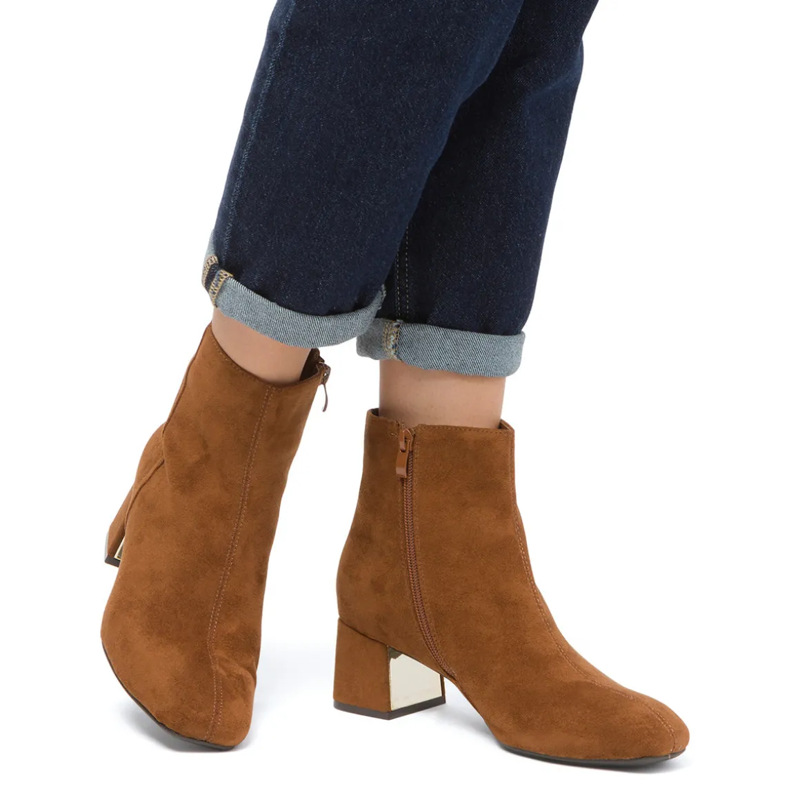 Stivaletti con tacco 5,5 cm da donna marroni effetto scamosciato Lora Ferres