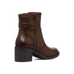 Stivaletti con tacco 6 cm marroni da donna con fibbia e borchie Lora Ferres