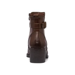 Stivaletti con tacco 6 cm marroni da donna con fibbia e borchie Lora Ferres