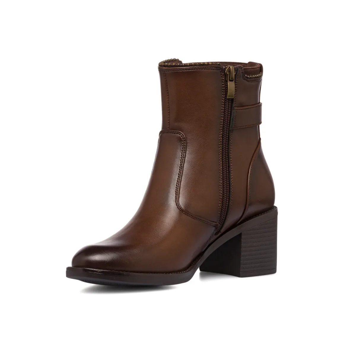Stivaletti con tacco 6 cm marroni da donna con fibbia e borchie Lora Ferres