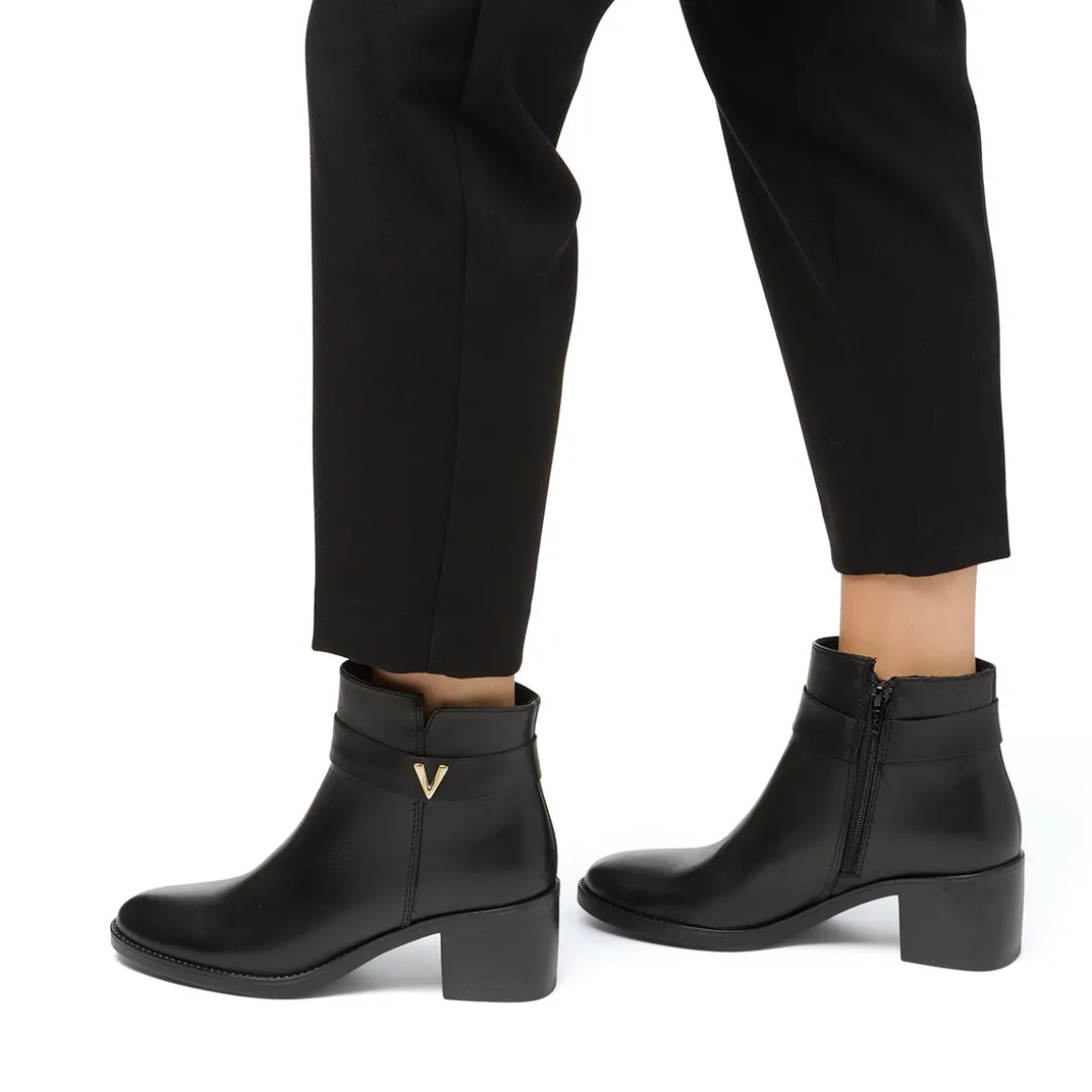 Stivaletti con tacco da donna neri in pelle con tacco P Essentials