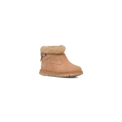 Stivaletti da bambina beige in pelle scamosciata con collo in pelliccia Chicco