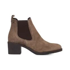Stivaletti da donna in pelle scamosciata taupe Primopiano
