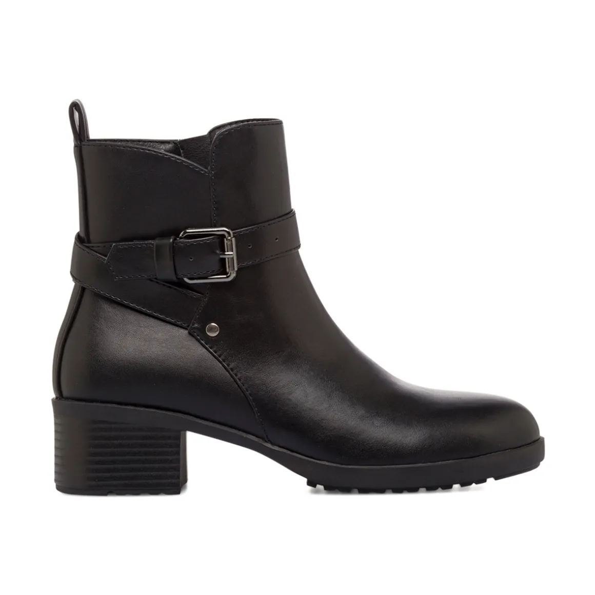 Stivaletti da donna neri con tacco e fibbia metallica P Soft