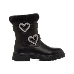 Stivaletti da Ragazza neri con fibbie a cuore in strass Swish Jeans