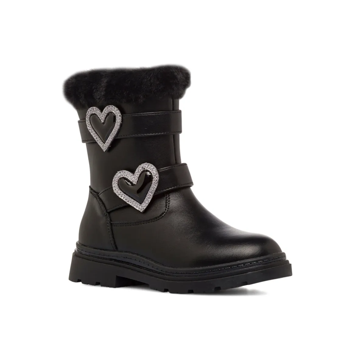 Stivaletti da Ragazza neri con fibbie a cuore in strass Swish Jeans