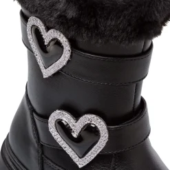 Stivaletti da Ragazza neri con fibbie a cuore in strass Swish Jeans