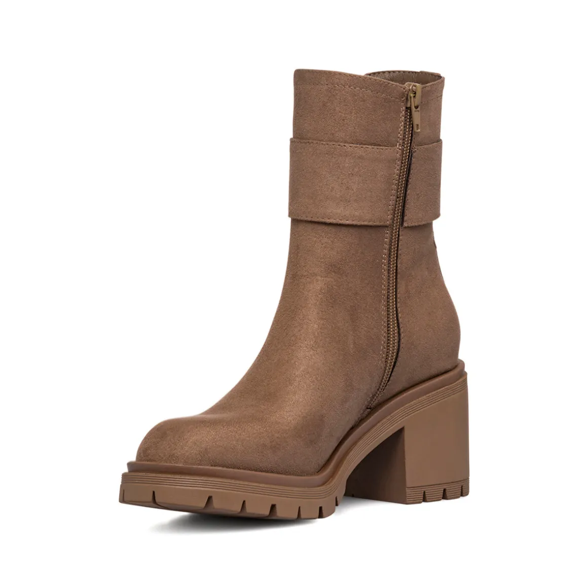 Stivaletti effetto scamosciato taupe da Donna con tacco 7 cm e fibbia Swish Jeans