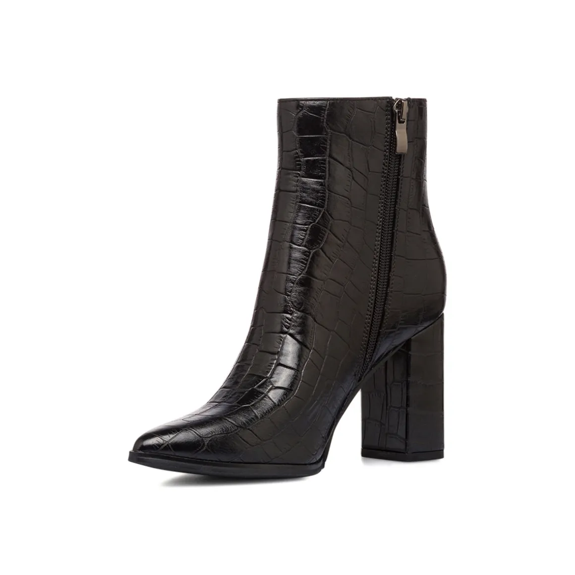 Stivaletti eleganti con tacco 9 cm neri effetto coccodrillo da donna Lora Ferres