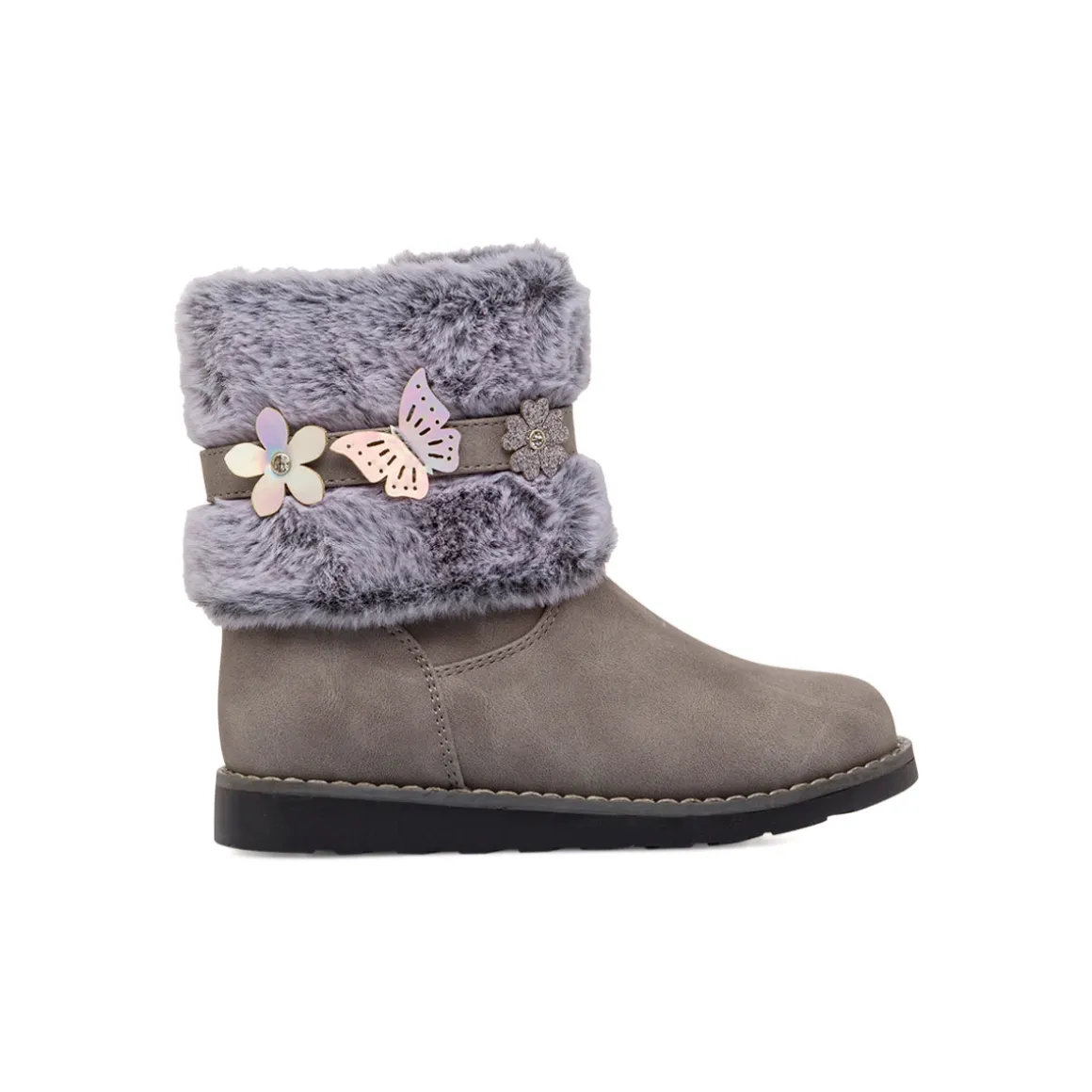 Stivaletti grigi da Bambina con pelo effetto scamosciato e dettagli floreali Le scarpe di Alice