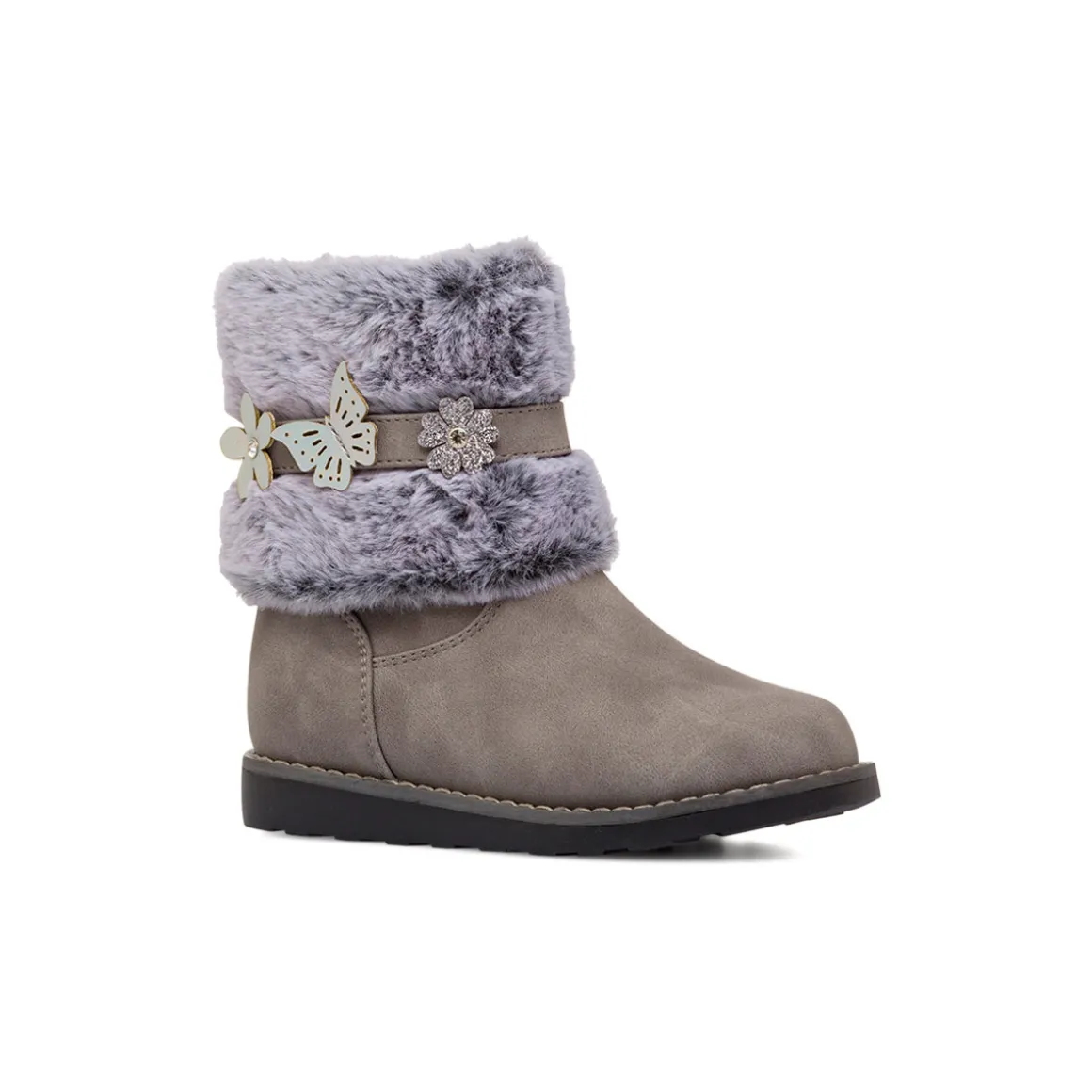 Stivaletti grigi da Bambina con pelo effetto scamosciato e dettagli floreali Le scarpe di Alice