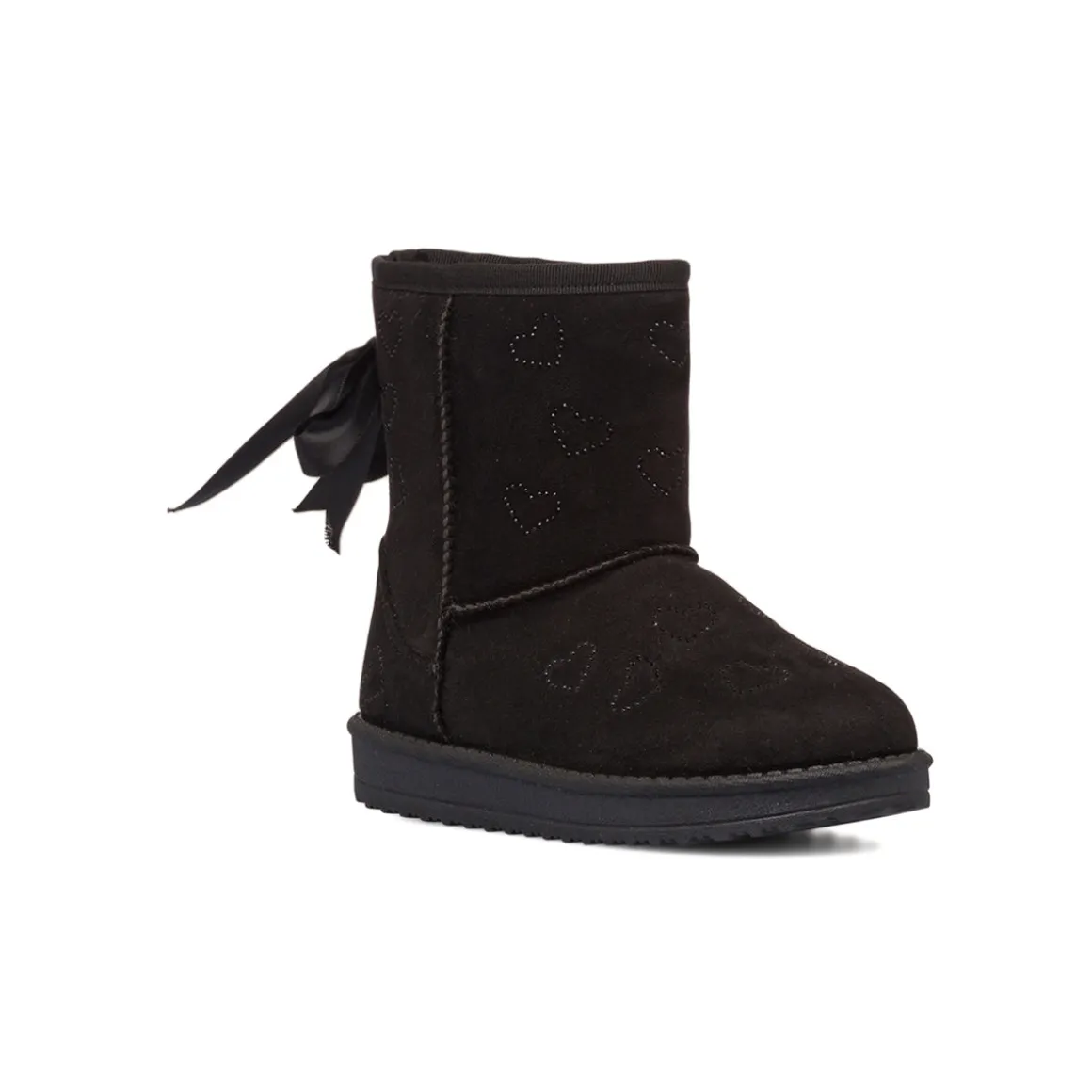 Stivaletti imbottiti cozy boots neri da bambina con cuori strass e fiocchetto 10 Baci