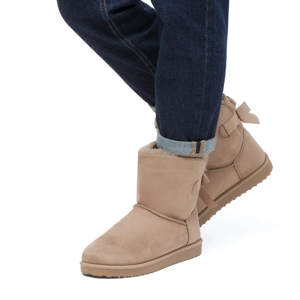 Stivaletti imbottiti da donna effetto scamosciato khaki con fiocco Lora Ferres
