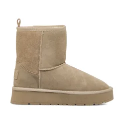Stivaletti imbottiti da donna beige in pelle scamosciata con suola platform Americanino