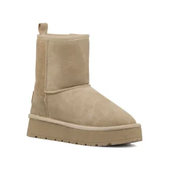 Stivaletti imbottiti da donna beige in pelle scamosciata con suola platform Americanino
