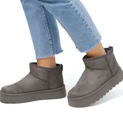 Stivaletti imbottiti Donna grigi Lora Ferres in tessuto effetto scamosciato con suola platform