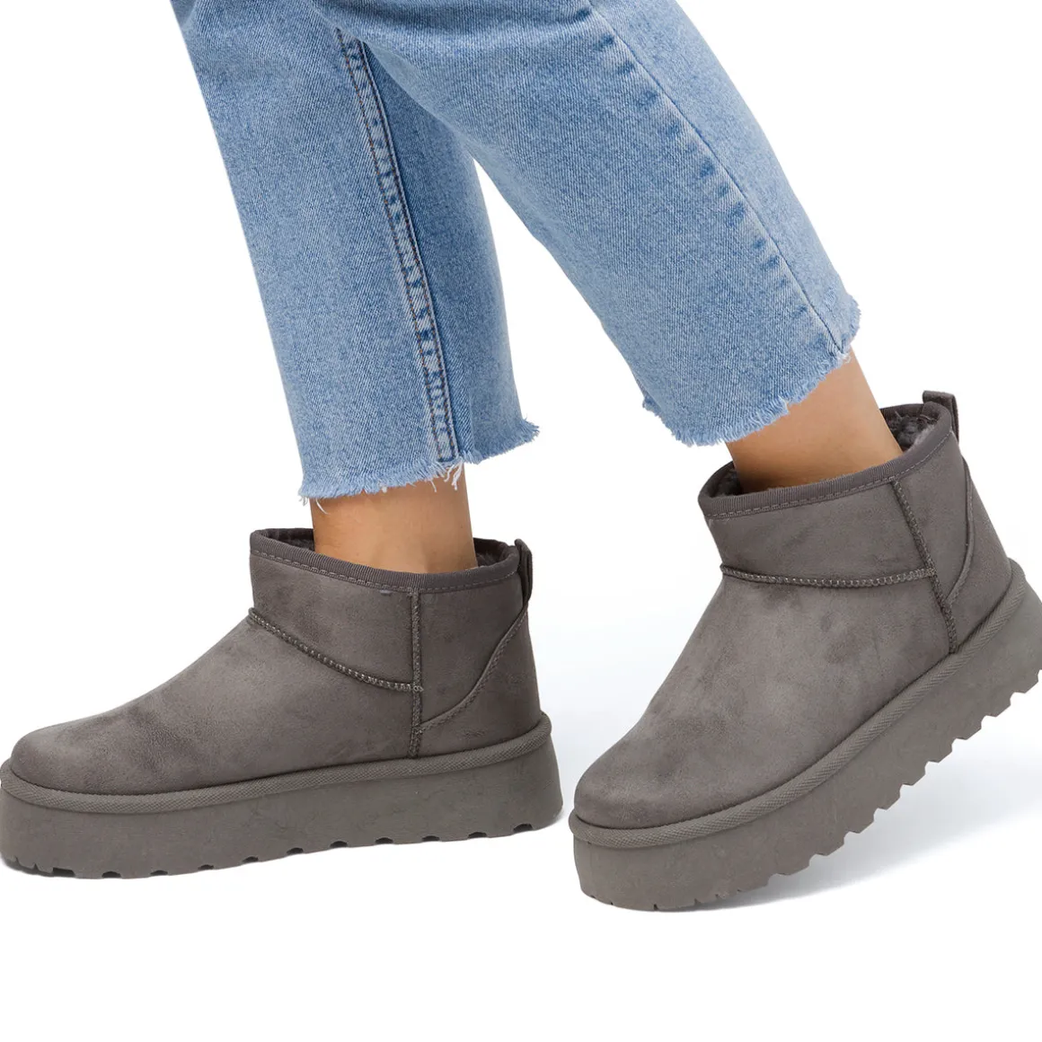 Stivaletti imbottiti Donna grigi Lora Ferres in tessuto effetto scamosciato con suola platform