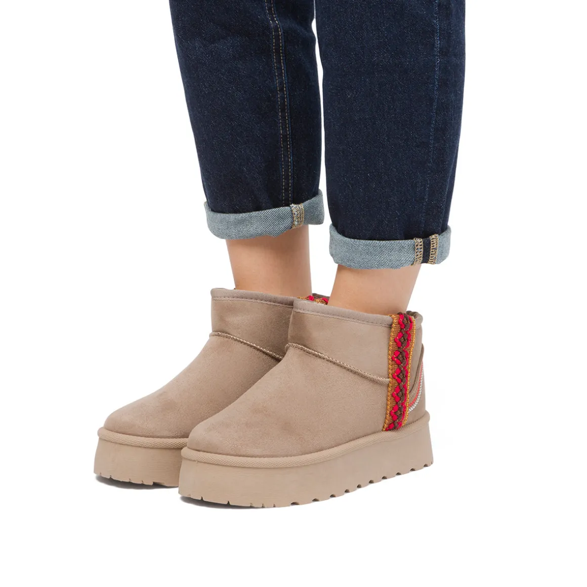 Stivaletti imbottiti effetto scamosciato con ricami da Donna khaki Lora Ferres