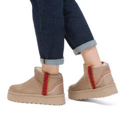 Stivaletti imbottiti effetto scamosciato con ricami da Donna khaki Lora Ferres