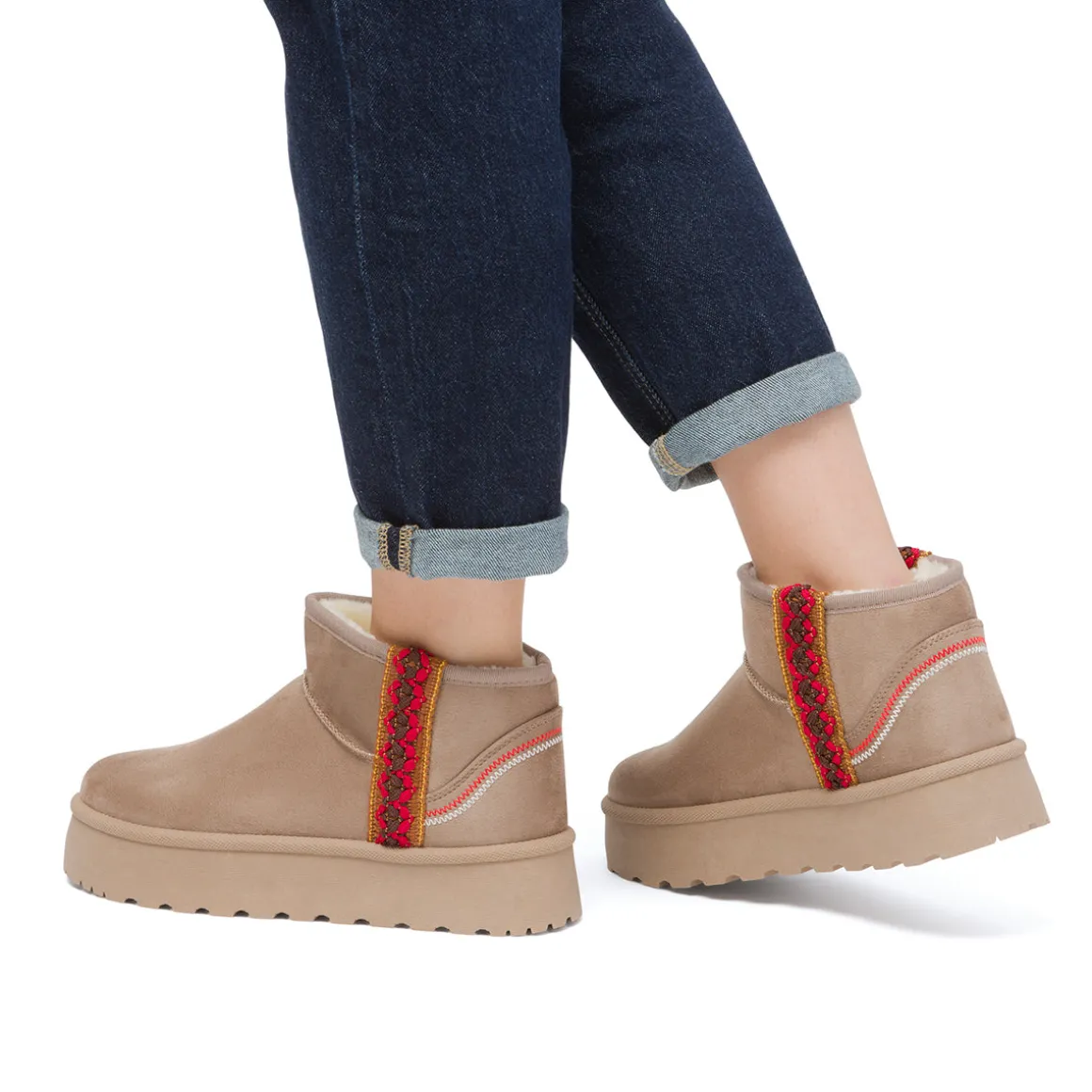 Stivaletti imbottiti effetto scamosciato con ricami da Donna khaki Lora Ferres