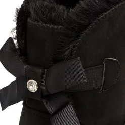 Stivaletti imbottiti neri da donna effetto scamosciato con fiocco e strass Lora Ferres