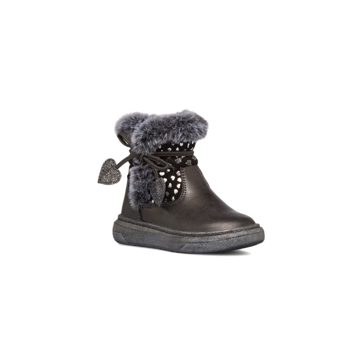 Stivaletti imbottiti neri metal da bambina con finta pelliccia Le Scarpe di Alice