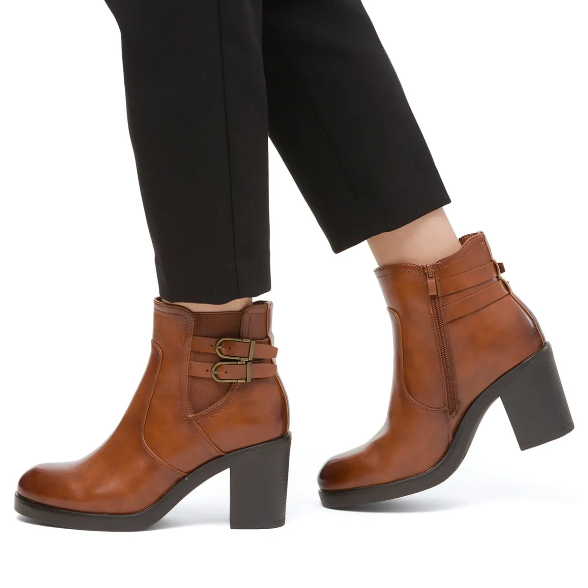 Stivaletti marroni con tacco 8,5 cm fibbie effetto vintage da Donna Lora Ferres