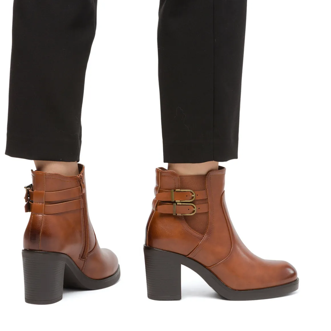 Stivaletti marroni con tacco 8,5 cm fibbie effetto vintage da Donna Lora Ferres