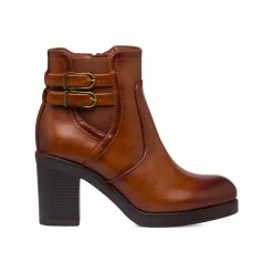 Stivaletti marroni con tacco 8,5 cm fibbie effetto vintage da Donna Lora Ferres