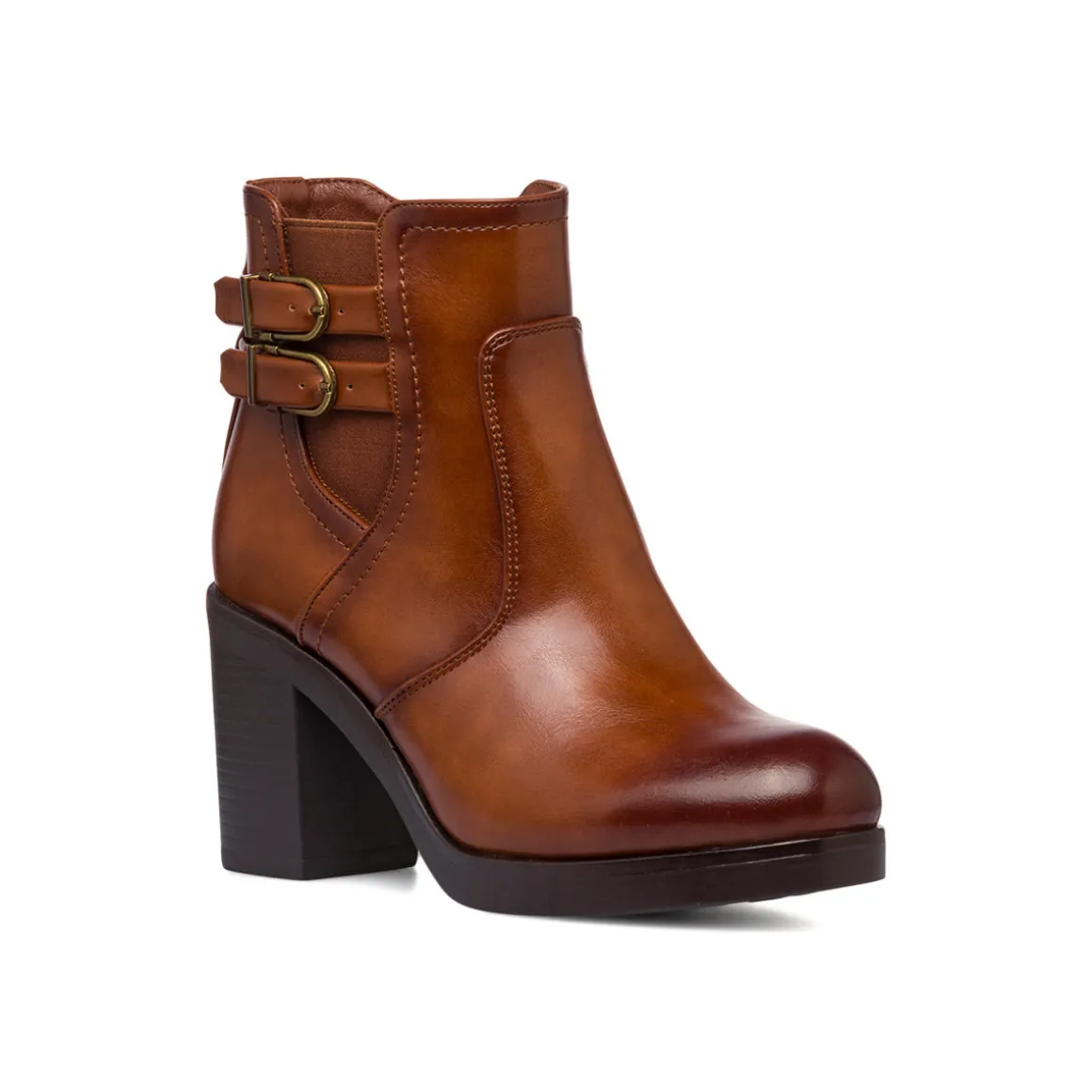 Stivaletti marroni con tacco 8,5 cm fibbie effetto vintage da Donna Lora Ferres