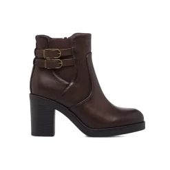 Stivaletti marroni da Donna con fibbie e tacco 8 cm Lora Ferres