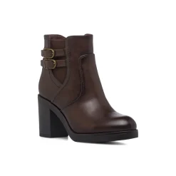 Stivaletti marroni da Donna con fibbie e tacco 8 cm Lora Ferres