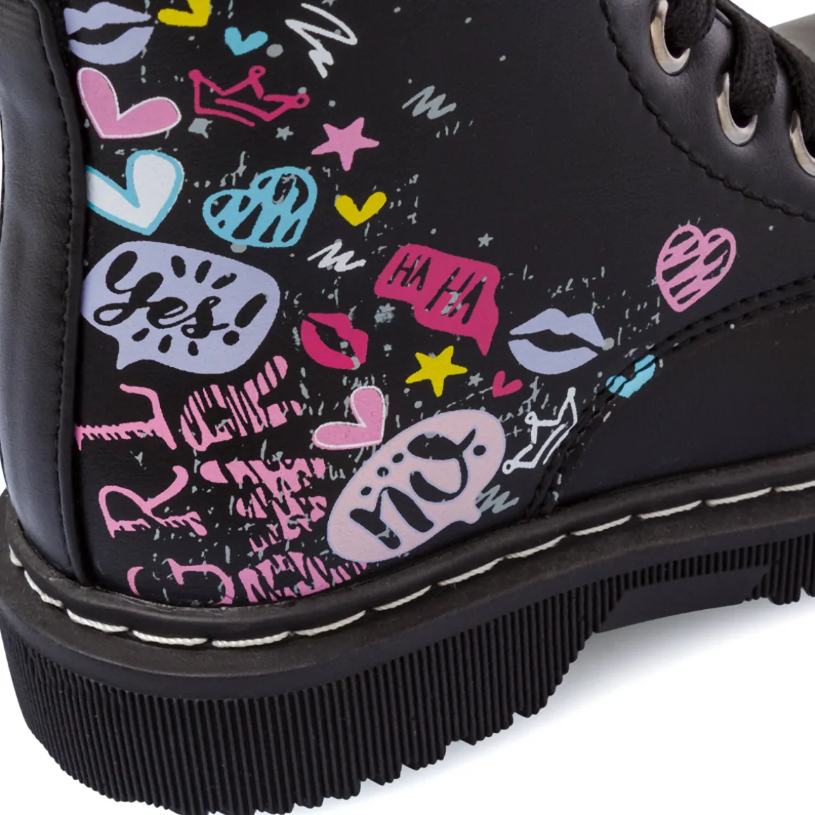 Stivaletti neri da Bambina con stampa graffiti Dieci Baci