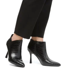 Stivaletti neri da Donna con tacco a spillo 9 cm effetto coccodrillo Lora Ferres