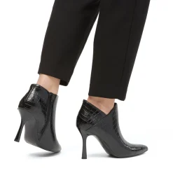 Stivaletti neri da Donna con tacco a spillo 9 cm effetto coccodrillo Lora Ferres