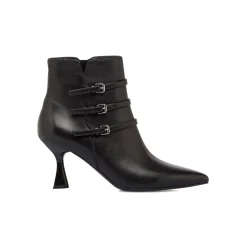Stivaletti neri da Donna in Pelle con fibbie e tacco 5,5 cm Primopiano