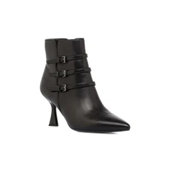 Stivaletti neri da Donna in Pelle con fibbie e tacco 5,5 cm Primopiano