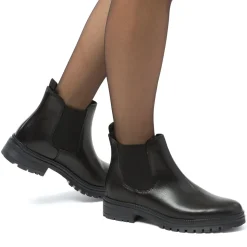 Stivaletti neri in pelle da donna con elastico laterale Primopiano
