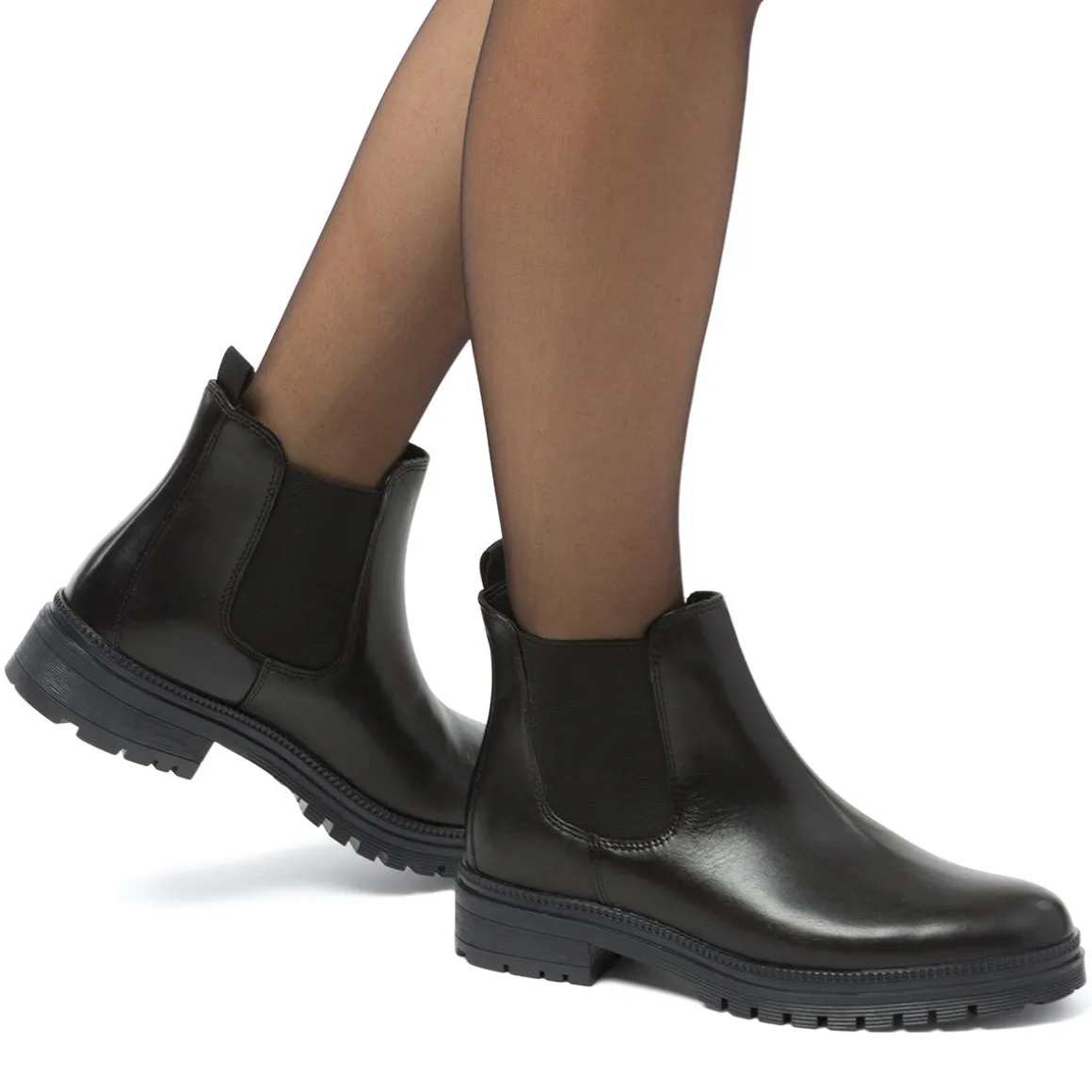 Stivaletti neri in pelle da donna con elastico laterale Primopiano