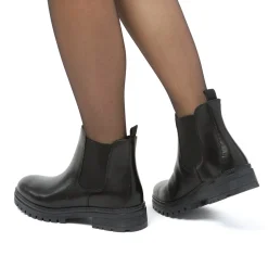 Stivaletti neri in pelle da donna con elastico laterale Primopiano