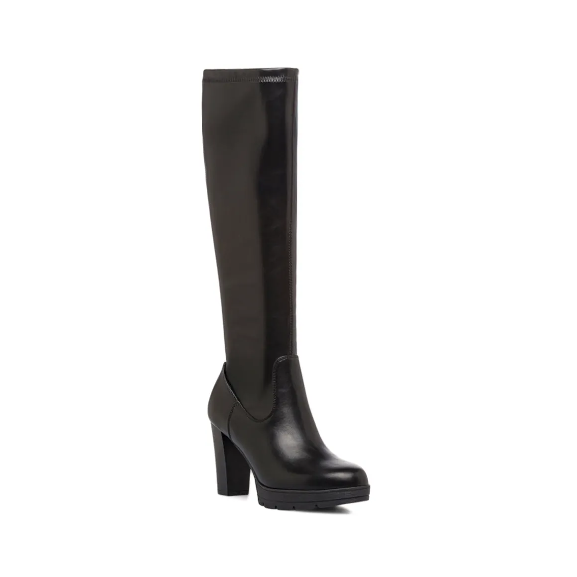 Stivali alti comfort neri da Donna con risvolto e tacco 9 cm P Soft