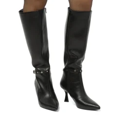 Stivali alti da donna neri con tacco 7 cm e cinturino Lora Ferres