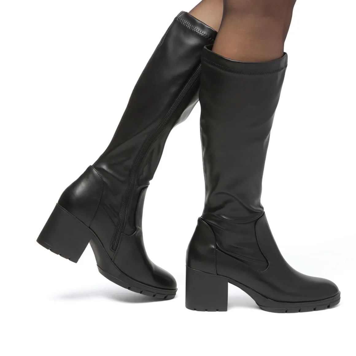 Stivali alti neri comfort da Donna con tacco a blocco 7 cm P Soft