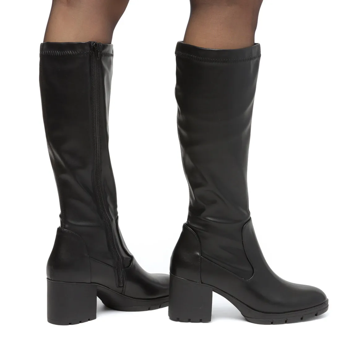 Stivali alti neri comfort da Donna con tacco a blocco 7 cm P Soft